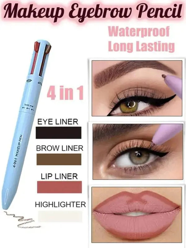 4-in-1 Waterproof Makeup Pen: Eyebrow Pencil, Lip Color Liner, Highlighter, Silkworm Eyeliner - Makeup Tool (random Color) - MAQHUB