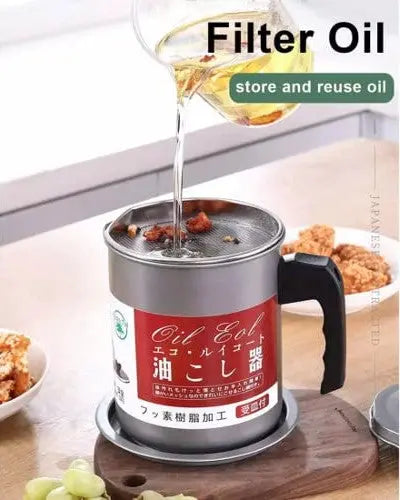 Stainless Steel Oil Fryer with Fine Mesh & Handle - 1.4L Metal Oil Separator & Filter Pot - MAQHUB