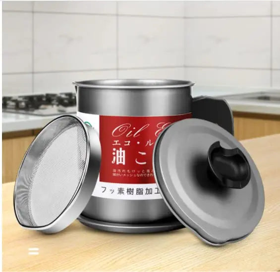 Stainless Steel Oil Fryer with Fine Mesh & Handle - 1.4L Metal Oil Separator & Filter Pot - MAQHUB