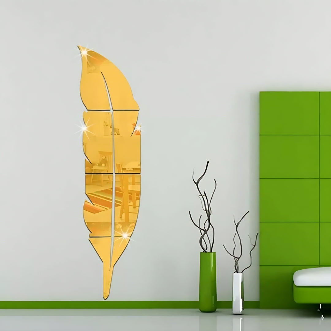 Leaf Shape Wall Mirror, Golden - MAQHUB