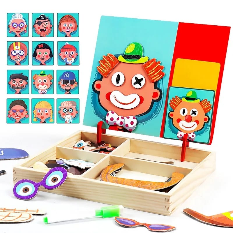 2-in-1 Crazy Clown Magnetic Drawing Board: Magnetic Facial Features Puzzle & Learning Toy for Kids - MAQHUB