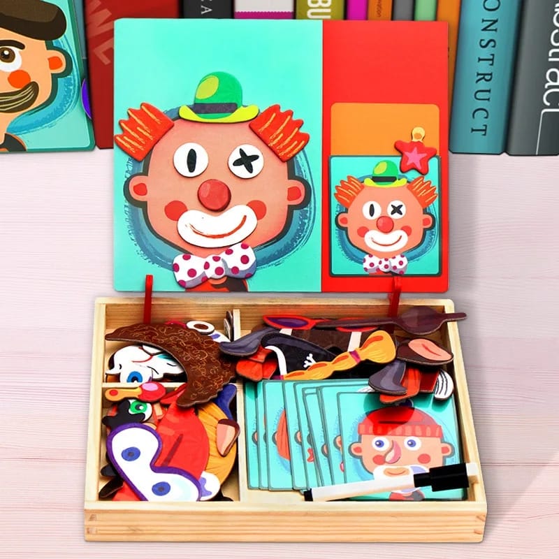 2-in-1 Crazy Clown Magnetic Drawing Board: Magnetic Facial Features Puzzle & Learning Toy for Kids - MAQHUB