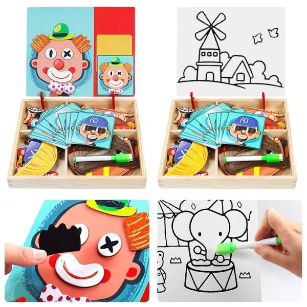 2-in-1 Crazy Clown Magnetic Drawing Board: Magnetic Facial Features Puzzle & Learning Toy for Kids - MAQHUB