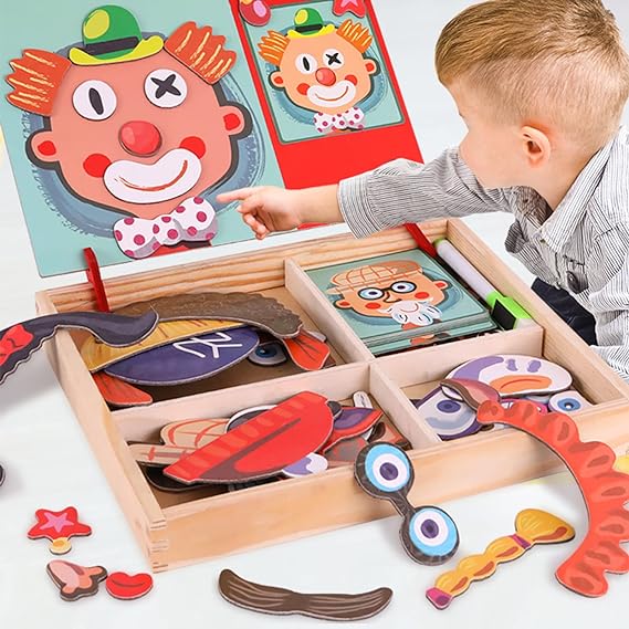 2-in-1 Crazy Clown Magnetic Drawing Board: Magnetic Facial Features Puzzle & Learning Toy for Kids - MAQHUB