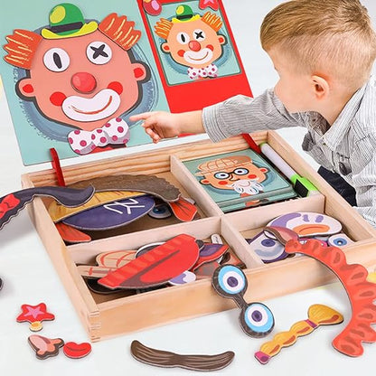 2-in-1 Crazy Clown Magnetic Drawing Board: Magnetic Facial Features Puzzle & Learning Toy for Kids - MAQHUB