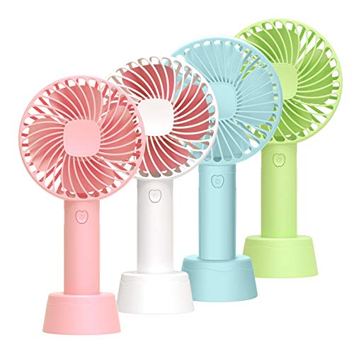 Mini Portable USB Hand Fan - Built-in Rechargeable Battery Operated Summer Cooling Table Fan with Standing Holder Handy Base For Home Office Indoor Outdoor Travel (Assorted Color) - MAQHUB