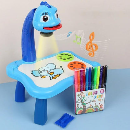 Blue Learning and Drawing Projector Painting Set, Kids Drawing Projector Table, Child Learning Desk, Smart Projector with Light Music - MAQHUB