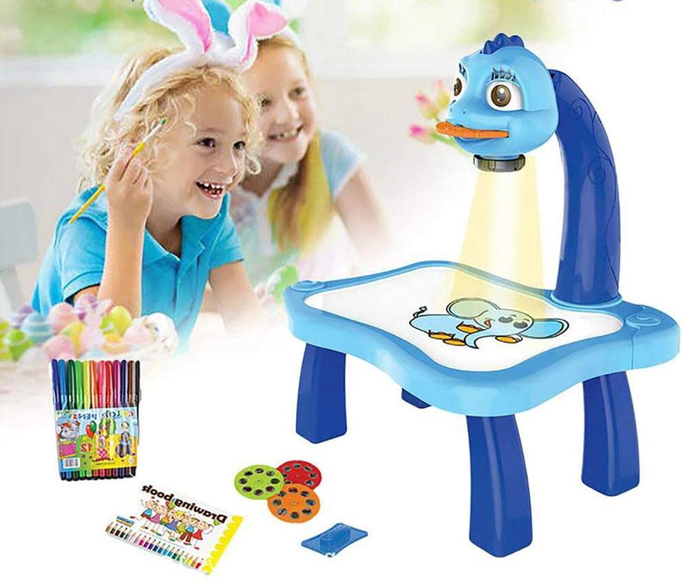 Blue Learning and Drawing Projector Painting Set, Kids Drawing Projector Table, Child Learning Desk, Smart Projector with Light Music - MAQHUB