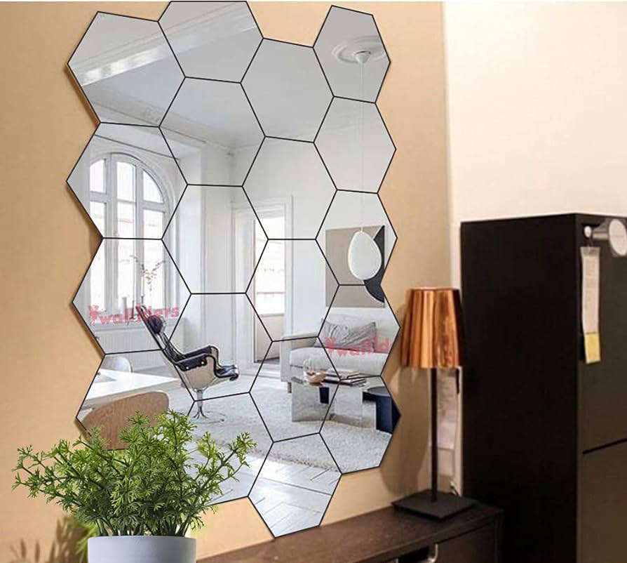 Silver Hexagon Acrylic Mirror Wall Stickers - MAQHUB