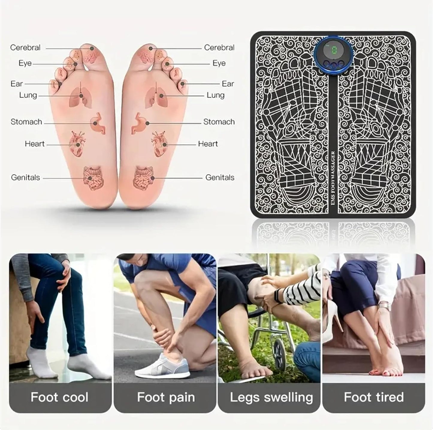 EMS Foot Massager - Mat Electric USB Charging Smart Display Tens Acupuncture Feet Cushion Blood Circulation Pad Health Care Home - MAQHUB