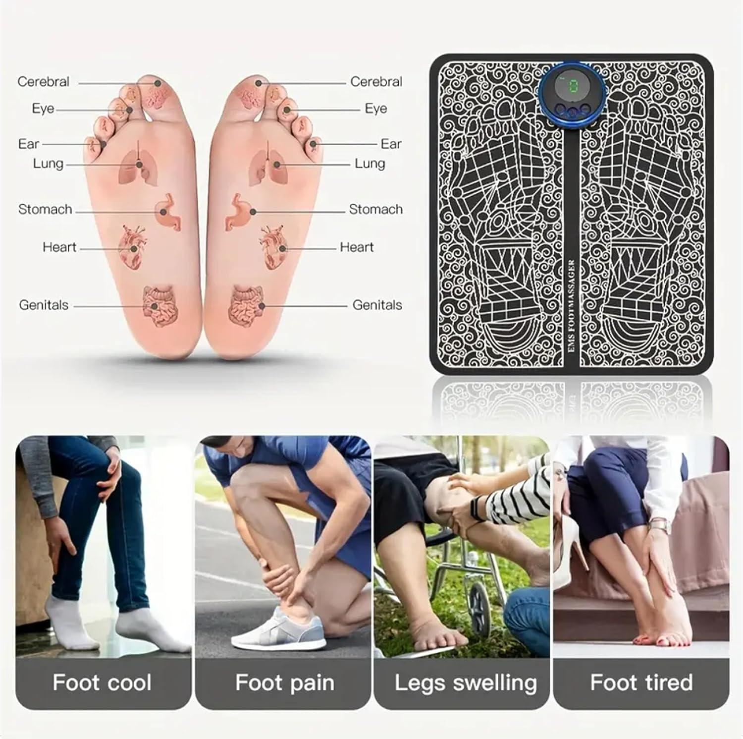 EMS Foot Massager - Mat Electric USB Charging Smart Display Tens Acupuncture Feet Cushion Blood Circulation Pad Health Care Home - MAQHUB