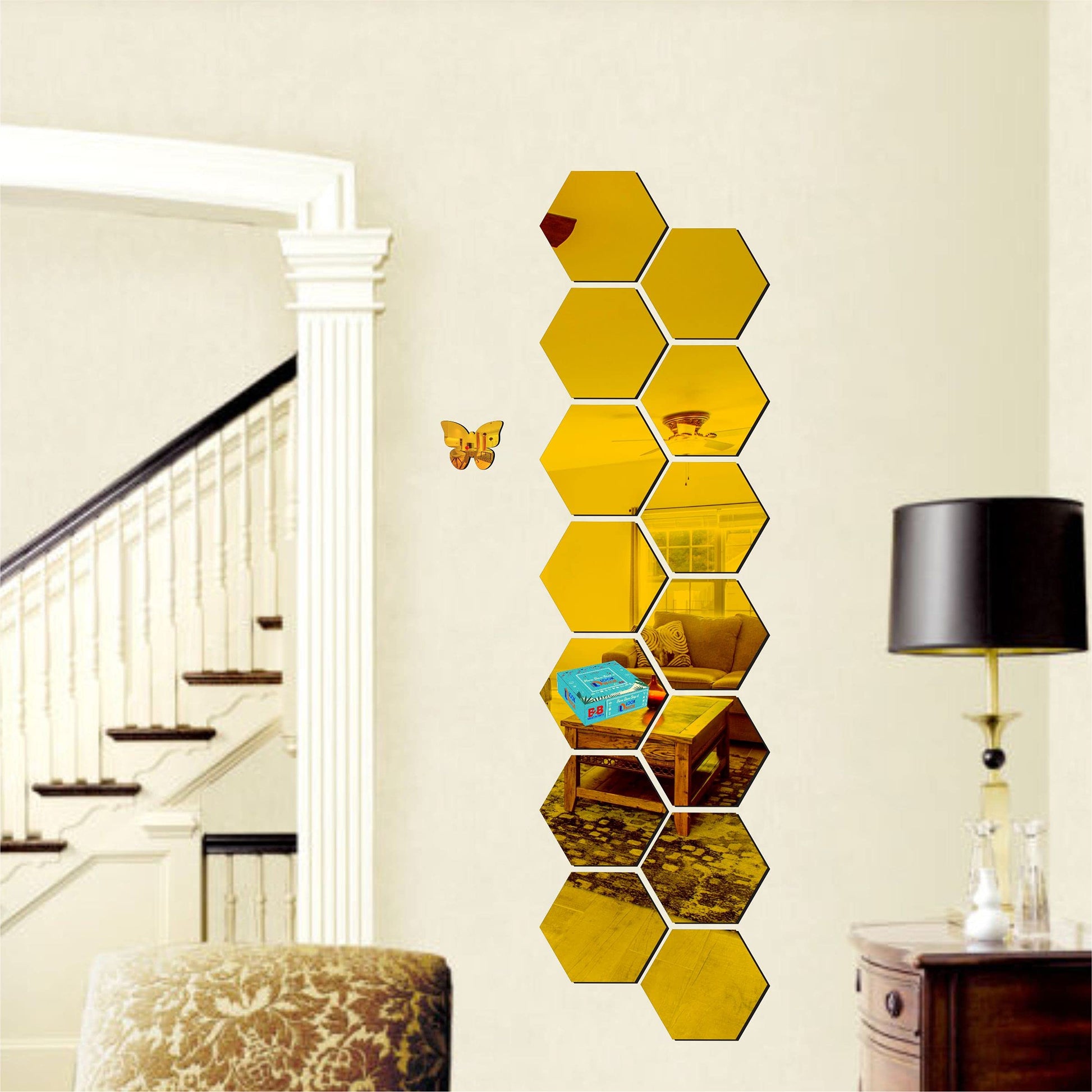 Golden Hexagon Acrylic Mirror Wall Stickers - MAQHUB