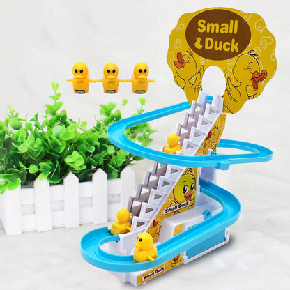 Small Ducks Climbing Toys, Electric Ducks Chasing Race Track Game Set, Playful Roller Coaster Toy with 3 Duck LED Flashing Lights & Music Button, Fun Duck Stair Climbing Toy for Toddlers - MAQHUB