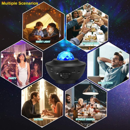 Colorful Galaxy Projector Nightlight with Bluetooth Speaker & USB Music Player – Remote-Controlled, Romantic Star Projection Lamp - MAQHUB