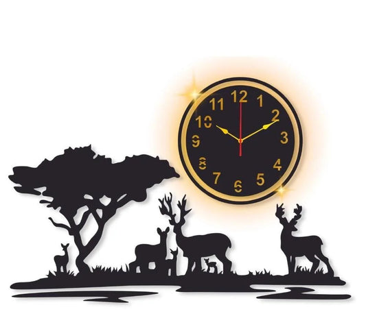 Grazing Deer Design Laminated Wall Clock With Backlight - MAQHUB