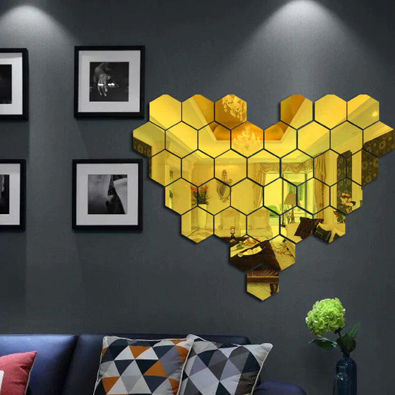 Golden Hexagon Acrylic Mirror Wall Stickers - MAQHUB