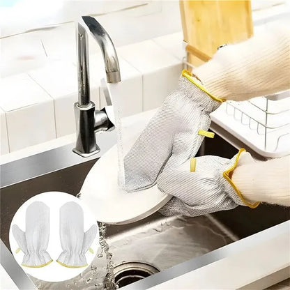 Multipurpose Wire Dishwashing Gloves: For Wet & Dry Cleaning. Non-Scratch Steel Wire Cloths in Glove Shape. Ideal for Dishes, Kitchen Cleaning. Includes Anti-Heat Aluminum Gloves - MAQHUB