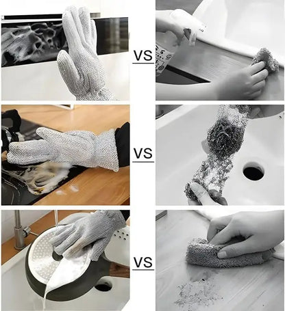 Multipurpose Wire Dishwashing Gloves: For Wet & Dry Cleaning. Non-Scratch Steel Wire Cloths in Glove Shape. Ideal for Dishes, Kitchen Cleaning. Includes Anti-Heat Aluminum Gloves - MAQHUB