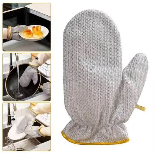 Multipurpose Wire Dishwashing Gloves: For Wet & Dry Cleaning. Non-Scratch Steel Wire Cloths in Glove Shape. Ideal for Dishes, Kitchen Cleaning. Includes Anti-Heat Aluminum Gloves - MAQHUB