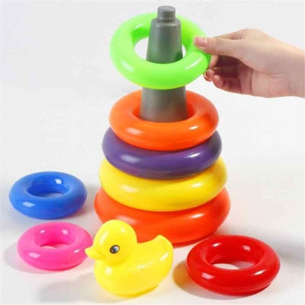 Rainbow Stacking Rings Tower Toy With Duck - MAQHUB