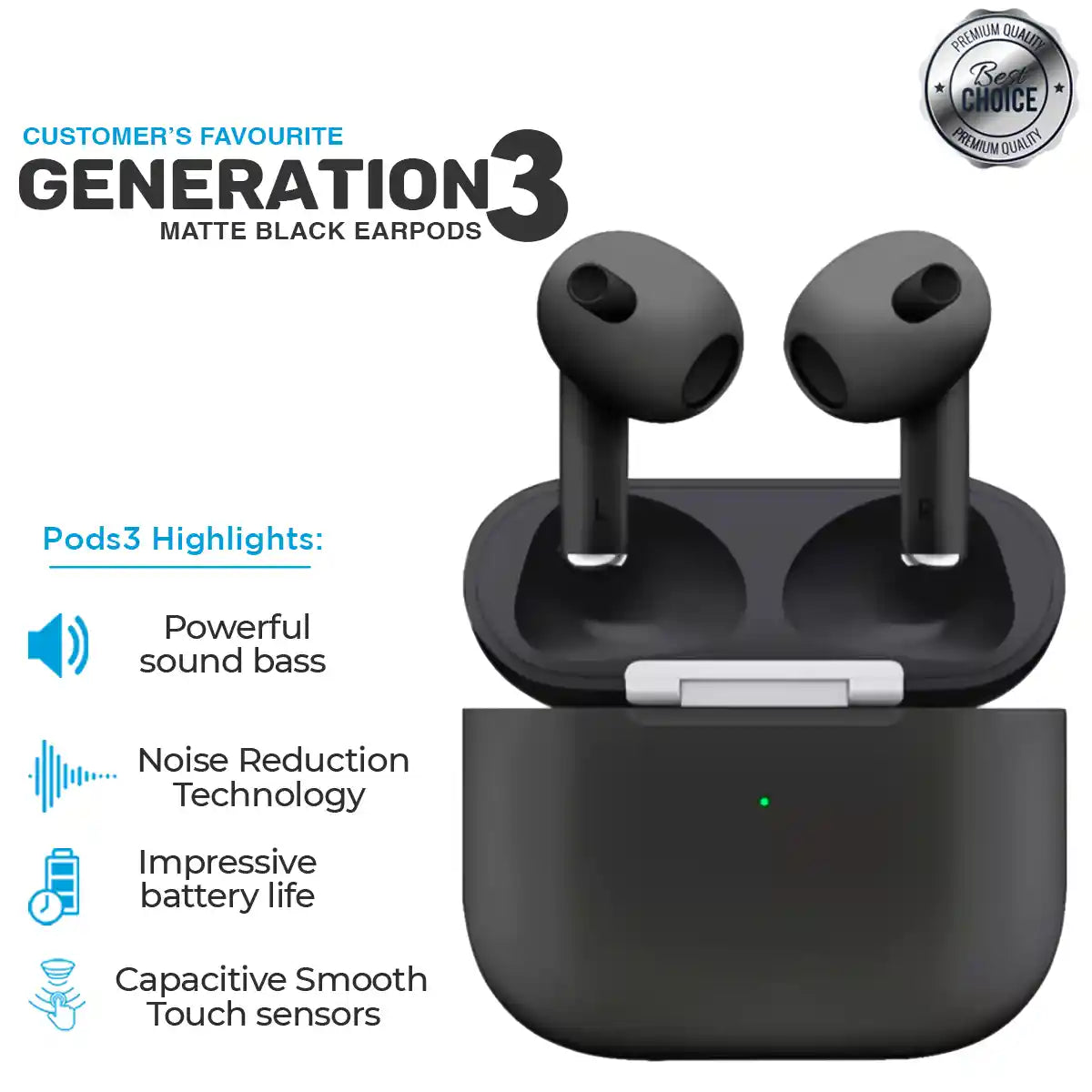 3rd Generation Airpods, Black - MAQHUB