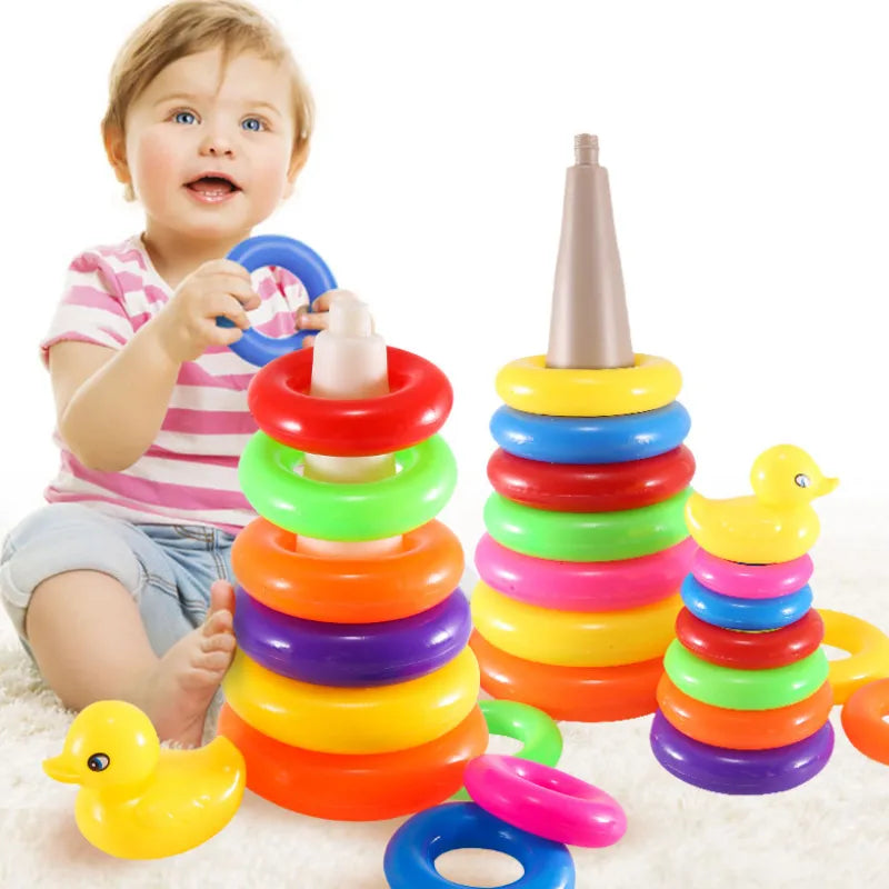 Rainbow Stacking Rings Tower Toy With Duck - MAQHUB