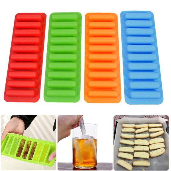 Stick-Shaped Ice Tray: 10 Grids, Non-Stick Silicone. Finger-Shaped Cylinder Ice Cube Mold: 10 Holes - MAQHUB