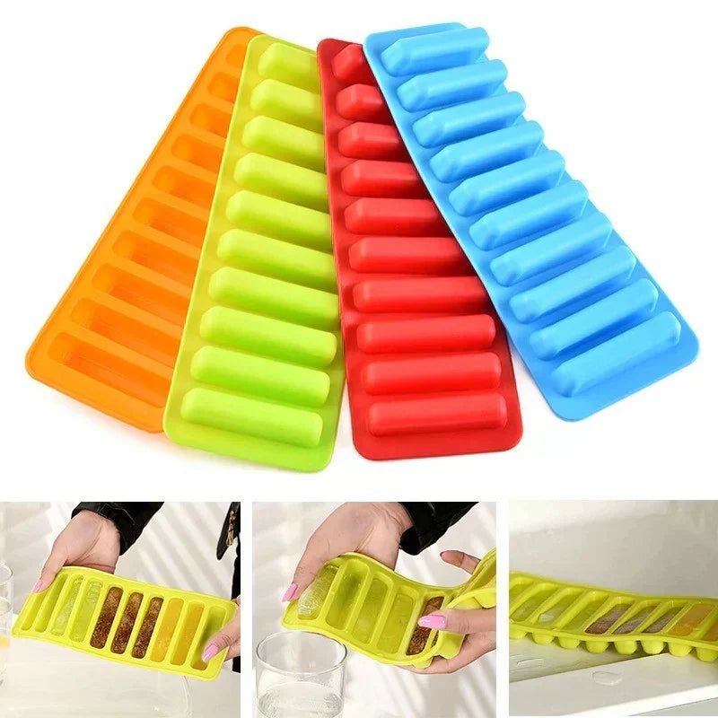 Stick-Shaped Ice Tray: 10 Grids, Non-Stick Silicone. Finger-Shaped Cylinder Ice Cube Mold: 10 Holes - MAQHUB