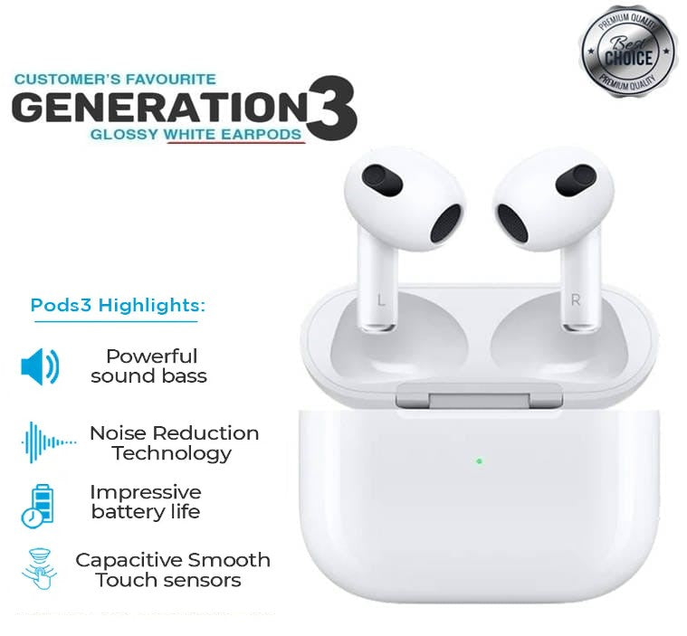 3rd Generation Airpods, White - MAQHUB