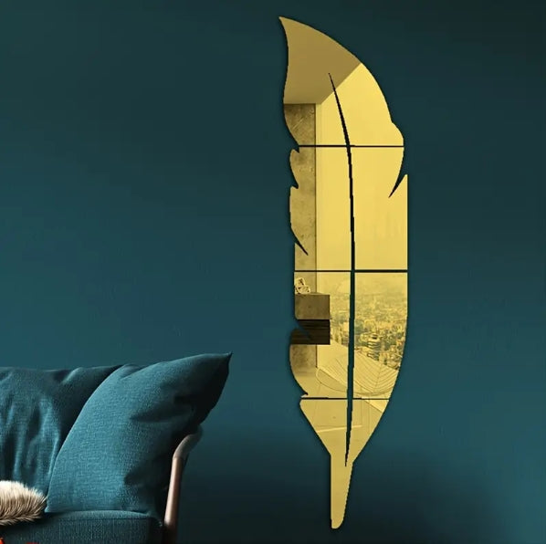 Leaf Shape Wall Mirror, Golden - MAQHUB