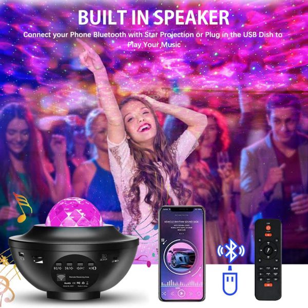 Colorful Galaxy Projector Nightlight with Bluetooth Speaker & USB Music Player – Remote-Controlled, Romantic Star Projection Lamp - MAQHUB