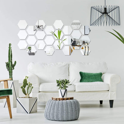 Silver Hexagon Acrylic Mirror Wall Stickers - MAQHUB