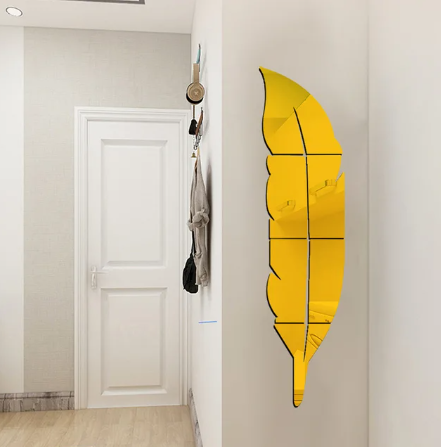 Leaf Shape Wall Mirror, Golden - MAQHUB