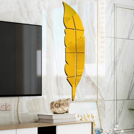 Leaf Shape Wall Mirror, Golden - MAQHUB