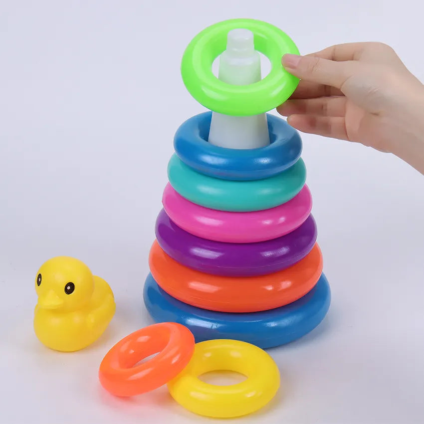 Rainbow Stacking Rings Tower Toy With Duck - MAQHUB