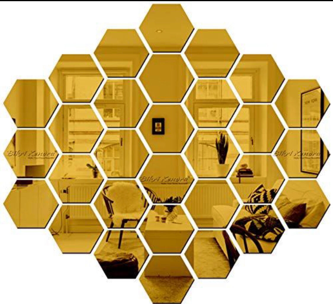 Golden Hexagon Acrylic Mirror Wall Stickers - MAQHUB