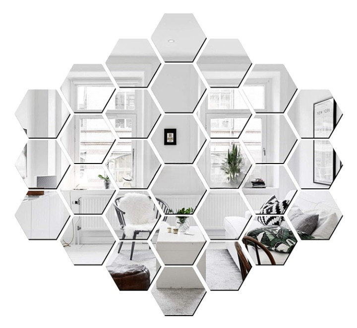 Silver Hexagon Acrylic Mirror Wall Stickers - MAQHUB