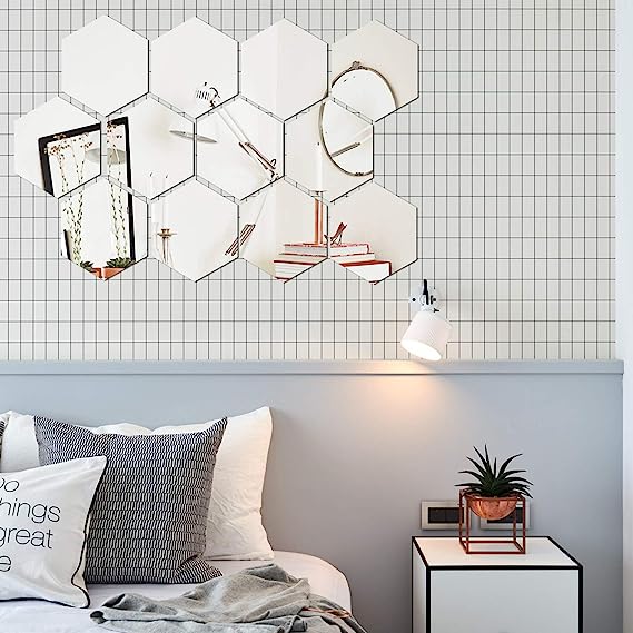 Silver Hexagon Acrylic Mirror Wall Stickers - MAQHUB